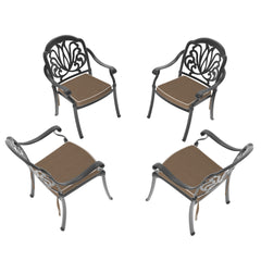Cast Aluminum Patio Dining Chair 4PCS With Black Frame and Brown Cushions(same as W1710S00504)