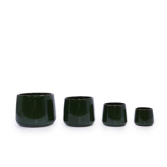 Handmade Solid Glazed Ceramic Planter Set of 4, 14/11/9/7 Inch Diameter, Deep Green, for Succulents and Cacti, Outdoor Garden & Indoor Stairs Use, Breathable Clay with Drainage Holes