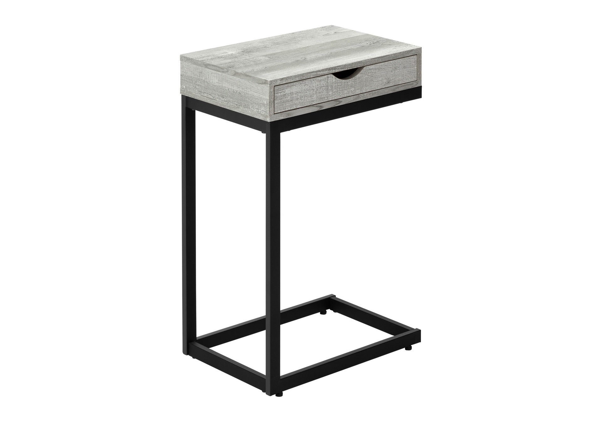 Accent Table, C-shaped, End, Side, Snack, Storage Drawer, Living Room, Bedroom, Grey Laminate, Black Metal, Contemporary, Modern