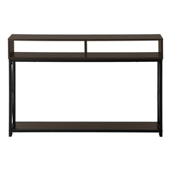 Accent Table, Console, Entryway, Narrow, Sofa, Living Room, Bedroom, Brown Laminate, Black Metal, Contemporary, Modern