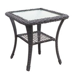3 Pieces Conversation Set, Outdoor Wicker Rocker Swivel  Patio Bistro Set,  Rocking Chair with Glass Top Side Table,Navy Blue