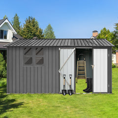 Metal garden sheds 12ftx10ft outdoor storage sheds grey with window