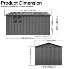 Metal garden sheds 12ftx10ft outdoor storage sheds grey with window