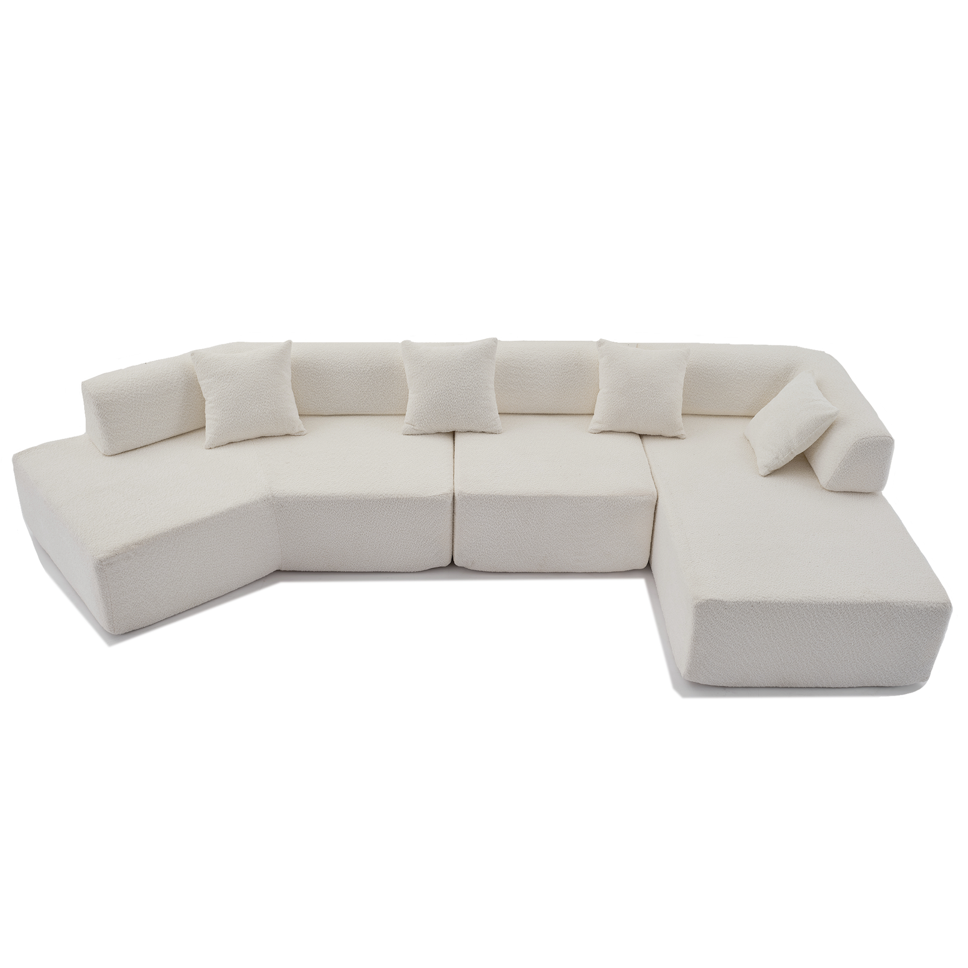 Modern Minimalist 140" L-Shape Couch ,No Assembly Required,Boucle,Modular Sofa ,Couch with Chaise,Free Combination Foam-Filled Sofa, 4 Seats,White