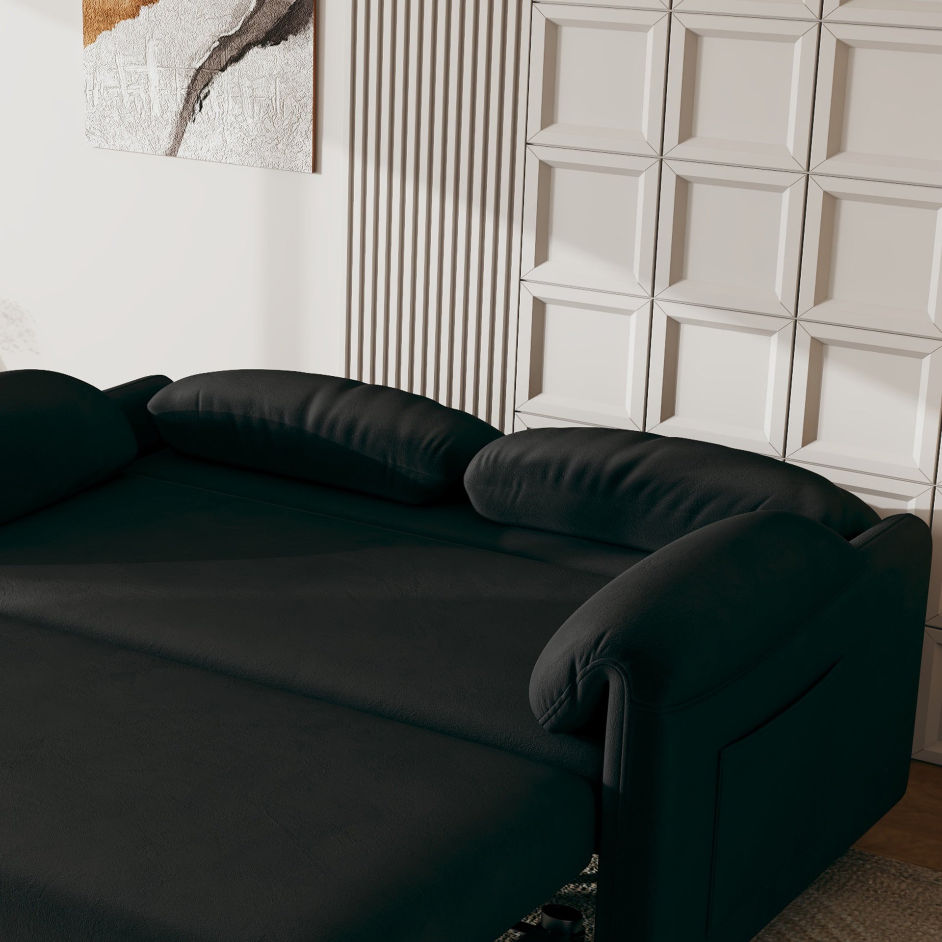 Sofa Centric Design: 54-Inch Velvet Sofa Bed with Dual Purpose - A Stylish Black Retractable Bed for Your Living Room