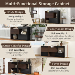 Set of 2, 32.5''-58.8''W Multifuctional Storage Cabinet, Buffet Sideboard with Drawer, Corner Cabinet for 44''H Window decor, Livingroom, Hallway, Entryway, Kitchen & Office  - Black&Walnut