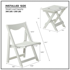 HIPS Foldable Small Table and Chair Set with 2 Chairs and Rectangular Table  White
