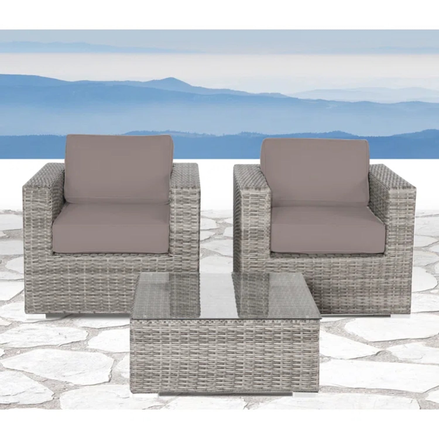 Rattan Wicker Fully Assembled 2 - Person Seating Group with Cushions