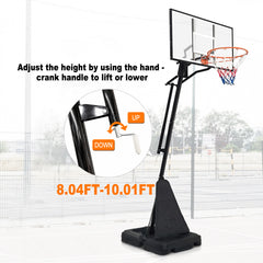Portable Basketball Hoop for Youth Adults & Professional Match,Adjustable Height 8.04 ft to 10.01 ft,44 inch Backboard with Rebound System, Indoor/Outdoor Basketball Goal with Rebound Board and Wheels
