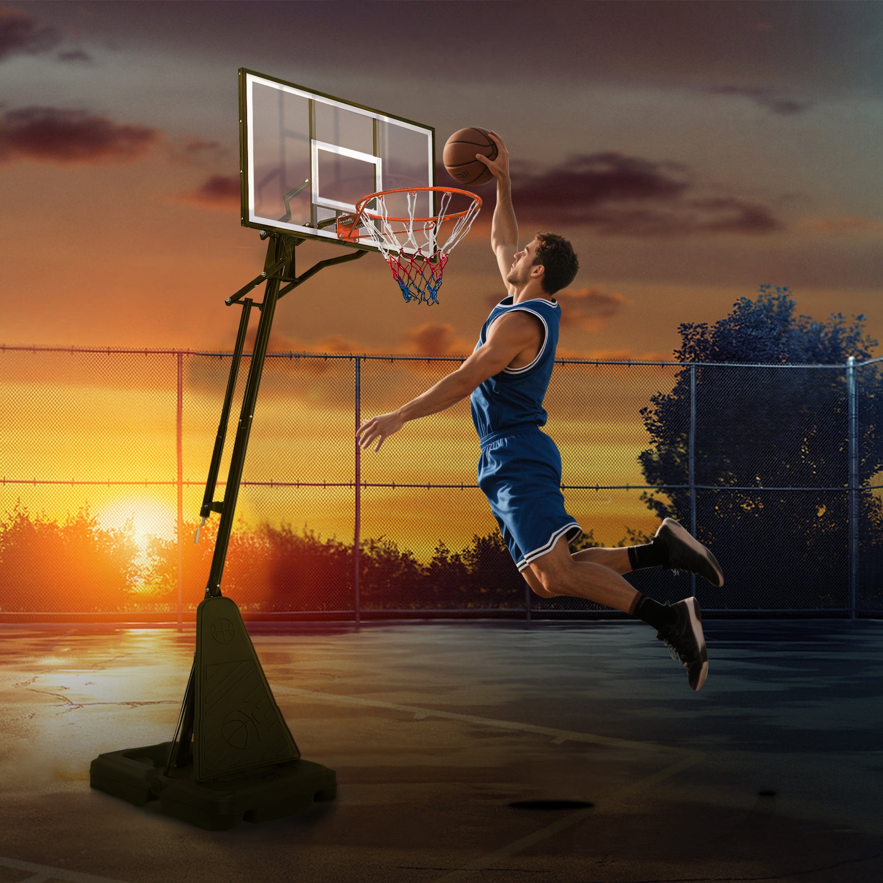 Portable Basketball Hoop for Youth Adults & Professional Match,Adjustable Height 8.04 ft to 10.01 ft,44 inch Backboard with Rebound System, Indoor/Outdoor Basketball Goal with Rebound Board and Wheels