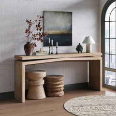 65-Inch Rustic Solid Wood Veneer Console Table, Long Farmhouse Entryway Sofa Table for Living Room, Hallway, Behind Couch, Apartment, Antique Natural Wood