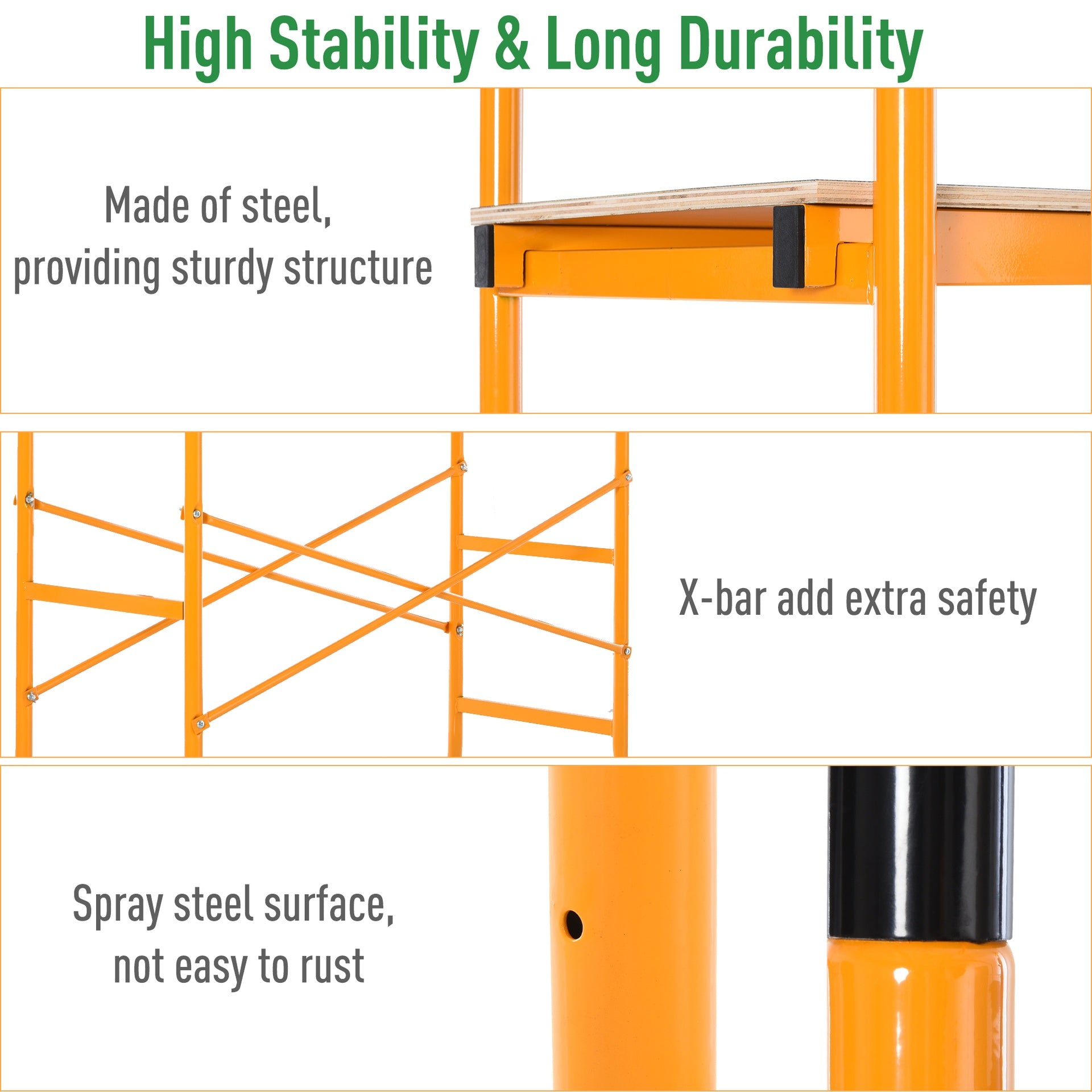 HOMCOM 4-Step Steel 4.6 x 2 x 6 ft. Scaffold 2 Wheels Free Moving for Indoor & Outdoor Decoration Anti-Skid, 440 Pound Capacity
