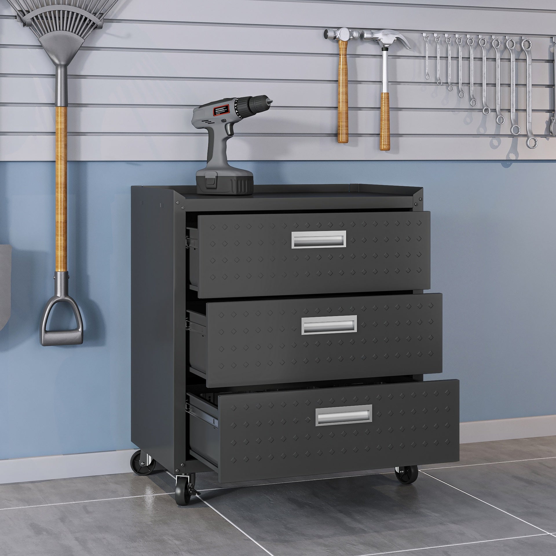 Rolling Garage Cabinet in Charcoal Gray