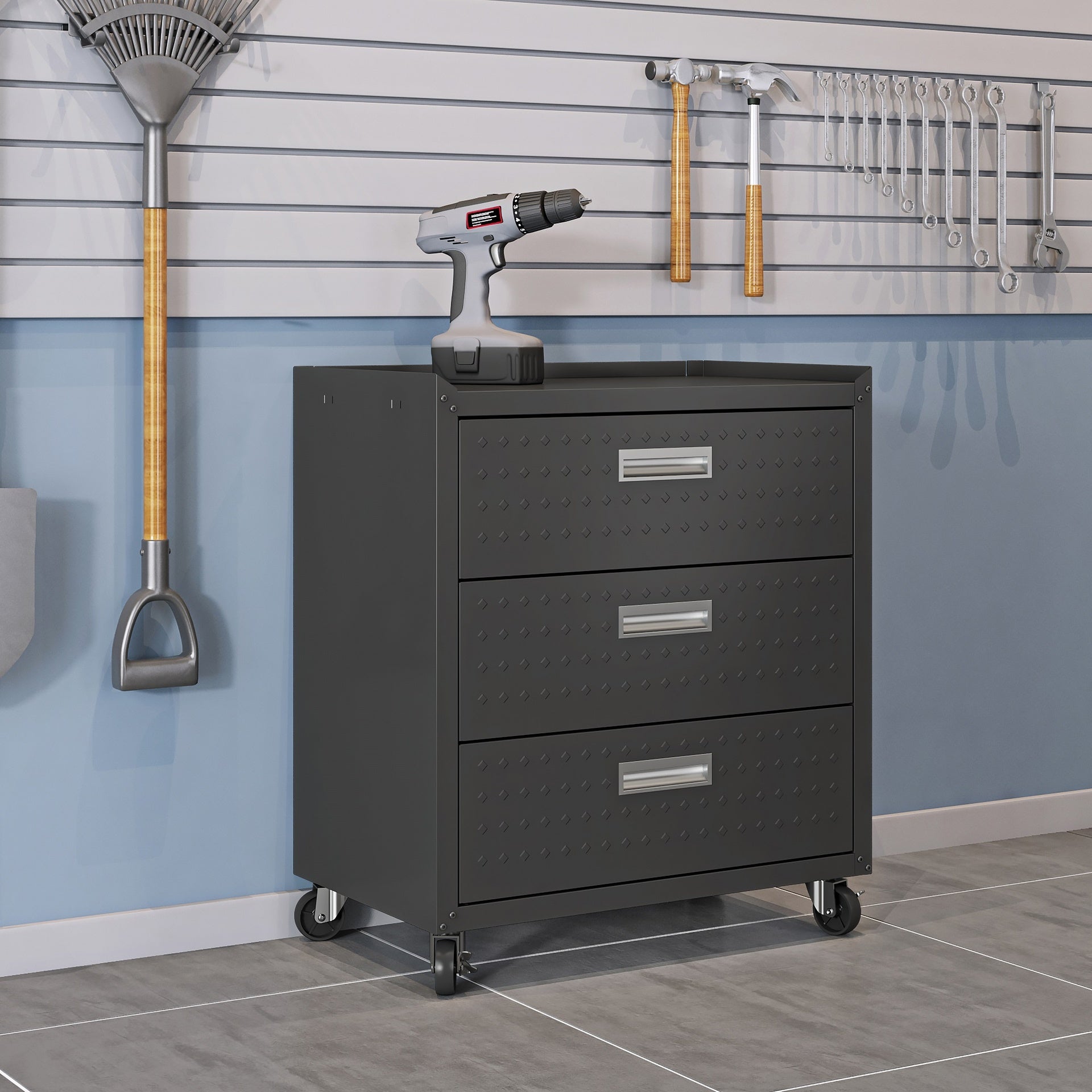 Rolling Garage Cabinet in Charcoal Gray