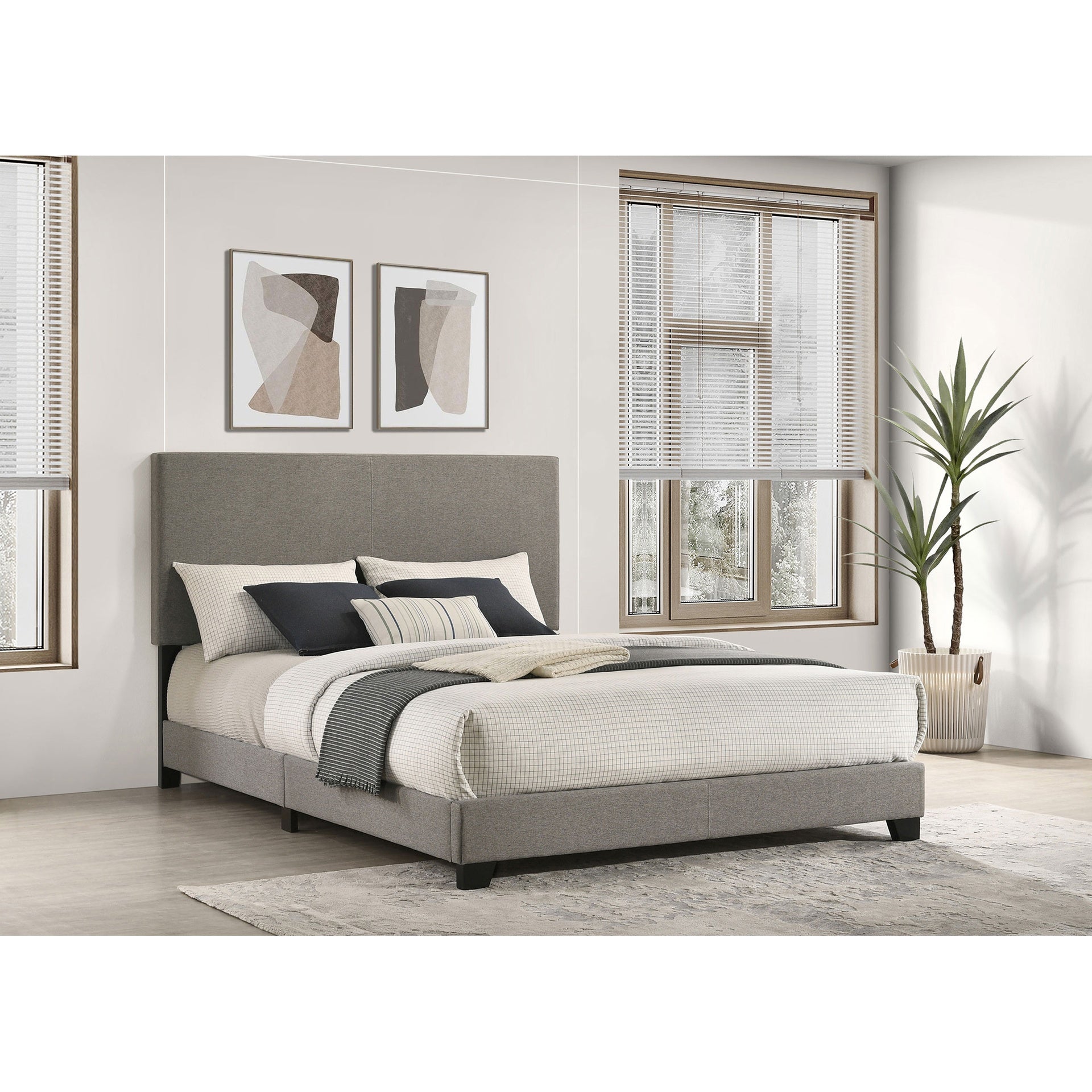 Efram Taupe Upholstered Queen Panel Bed