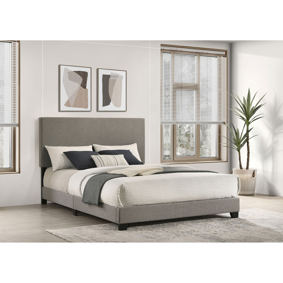 Efram Taupe Upholstered Queen Panel Bed