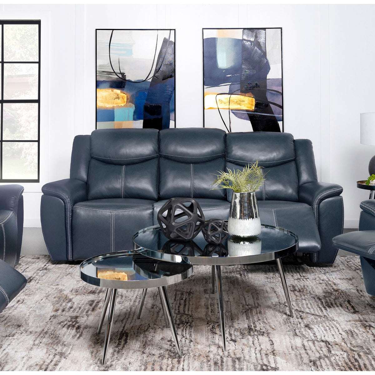 Stanwicke Blue Motion Reclining Sofa with Drop Down Table