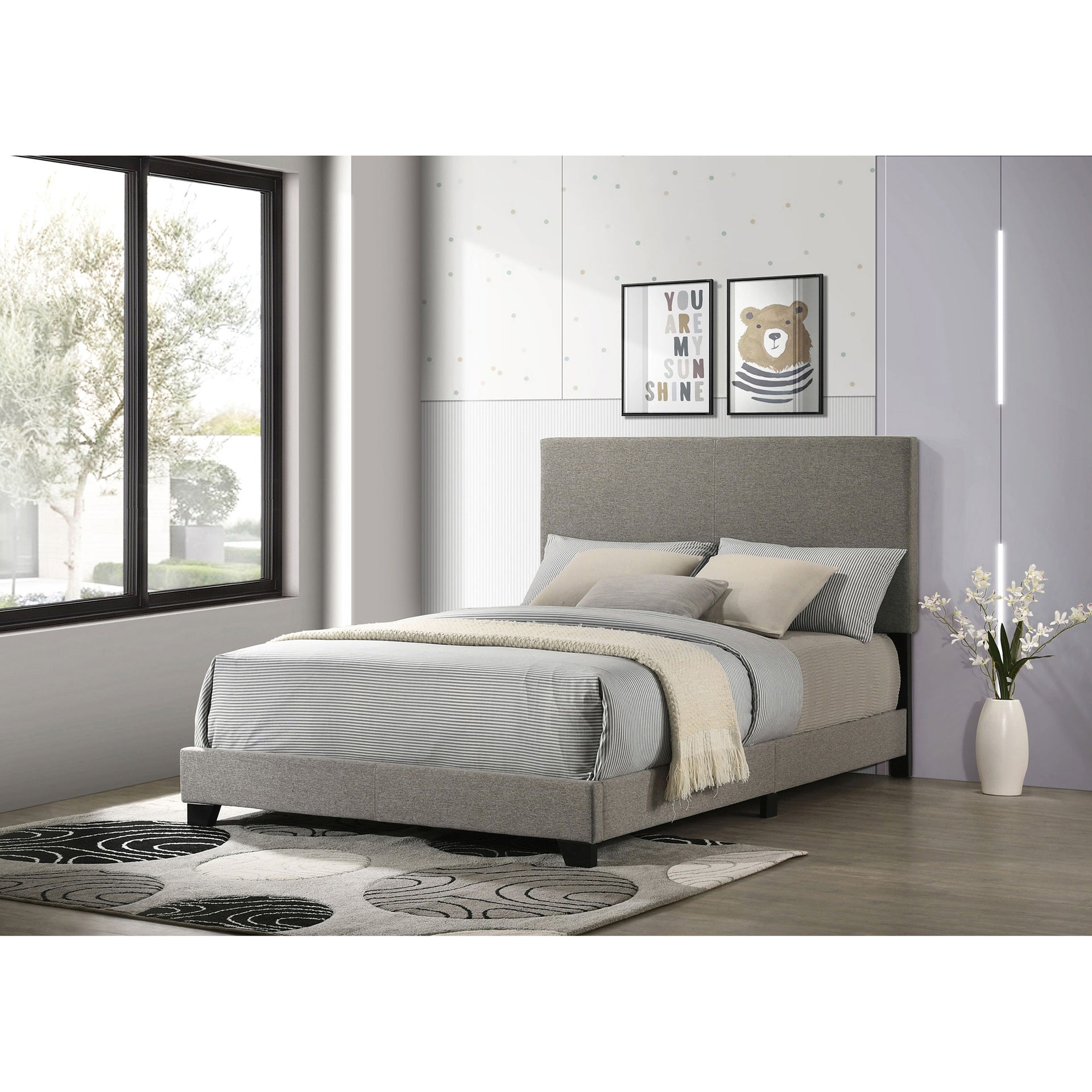 Efram Taupe Upholstered Full Panel Bed
