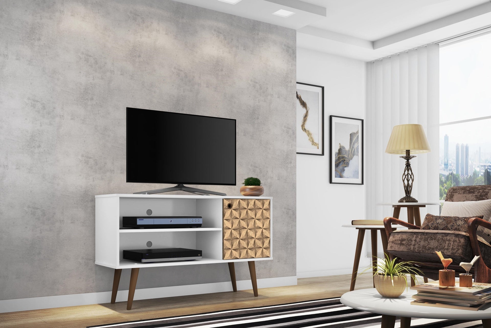 TV Stand in Natural and White