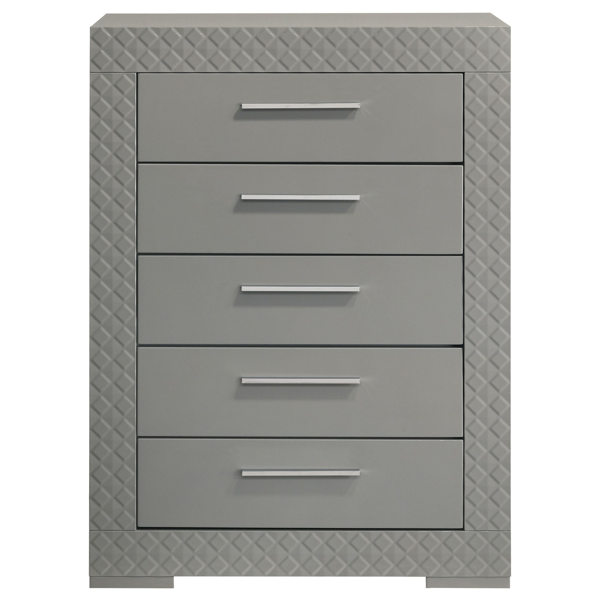 Pierce Grey High Gloss 5-drawer Bedroom Chest