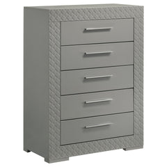 Pierce Grey High Gloss 5-drawer Bedroom Chest