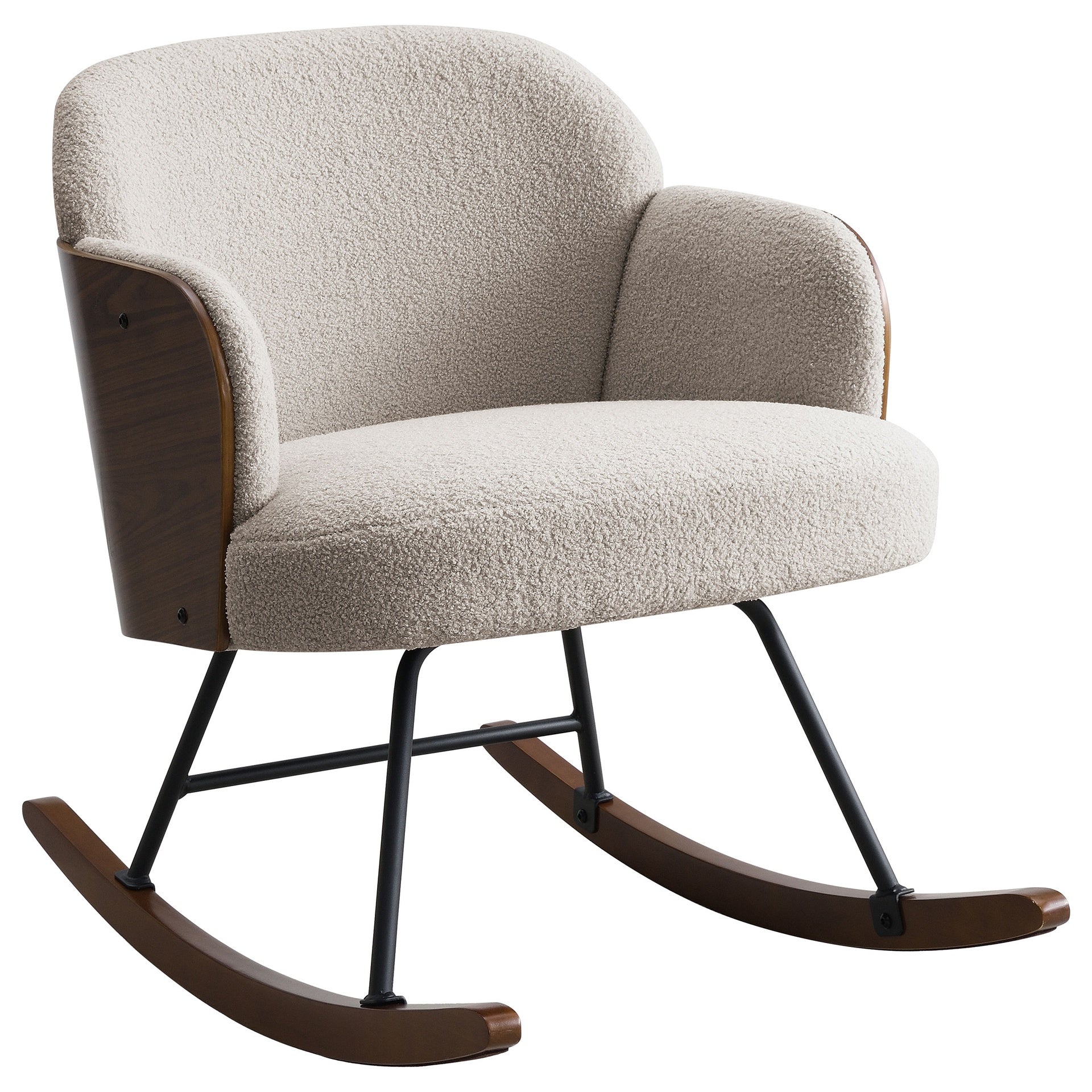 Valera Beige Boucle Upholstered Mid Back Rocking Chair