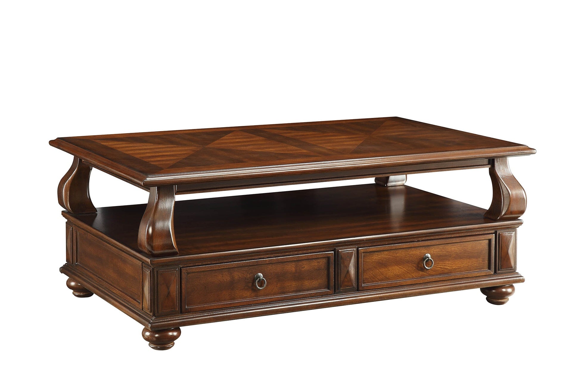 Walnut 4-Drawer Coffee Table with 1 Shelf