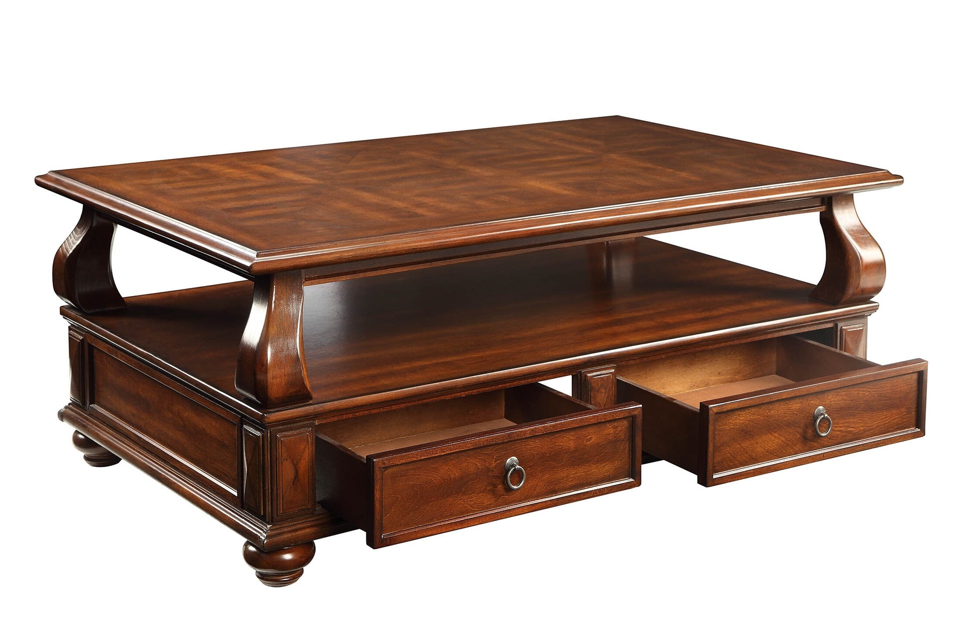 Walnut 4-Drawer Coffee Table with 1 Shelf