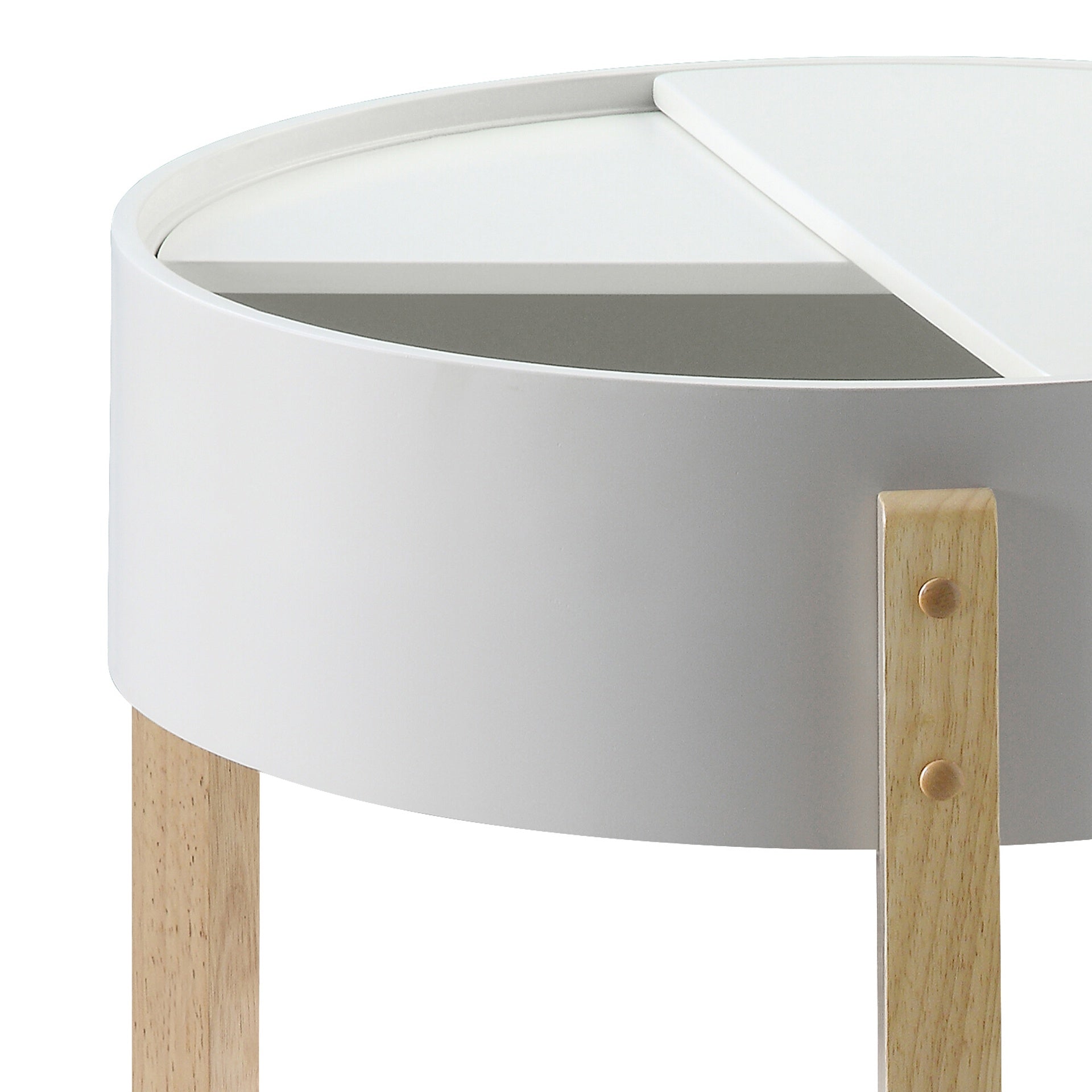 White and Natural End Table with Hidden Storage