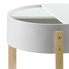 White and Natural End Table with Hidden Storage
