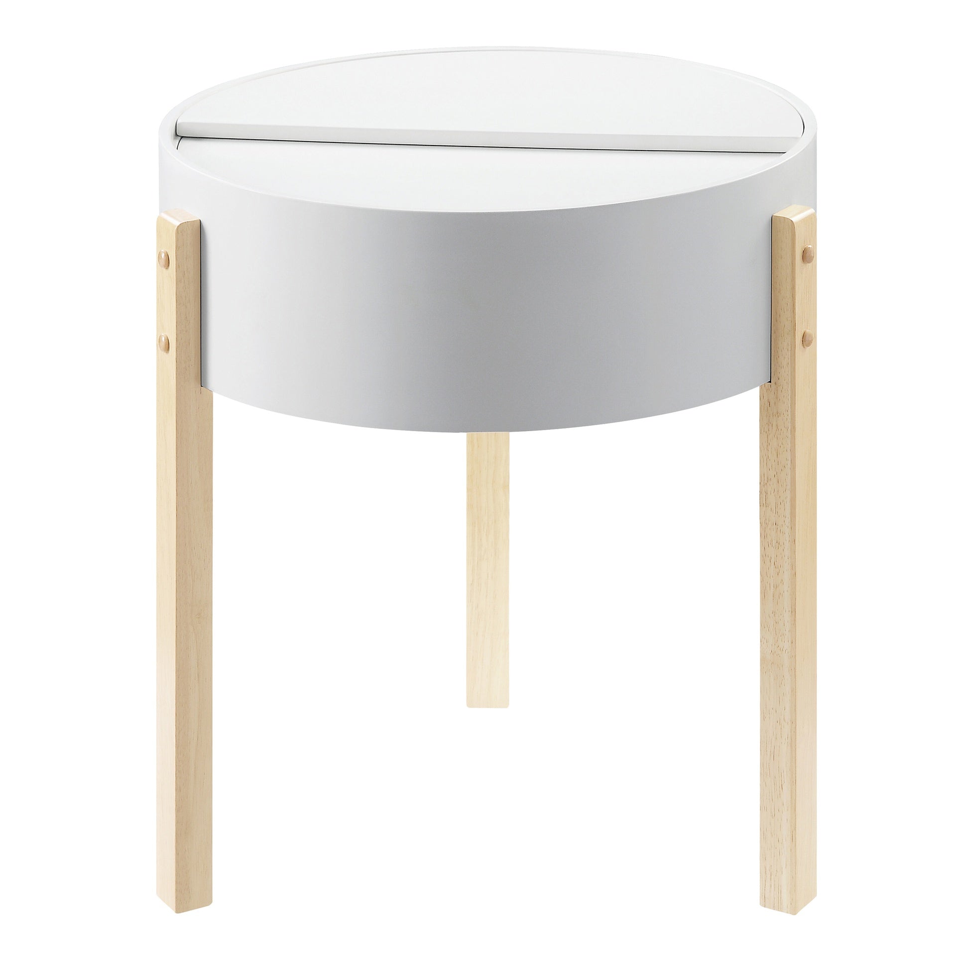 White and Natural End Table with Hidden Storage