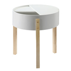 White and Natural End Table with Hidden Storage
