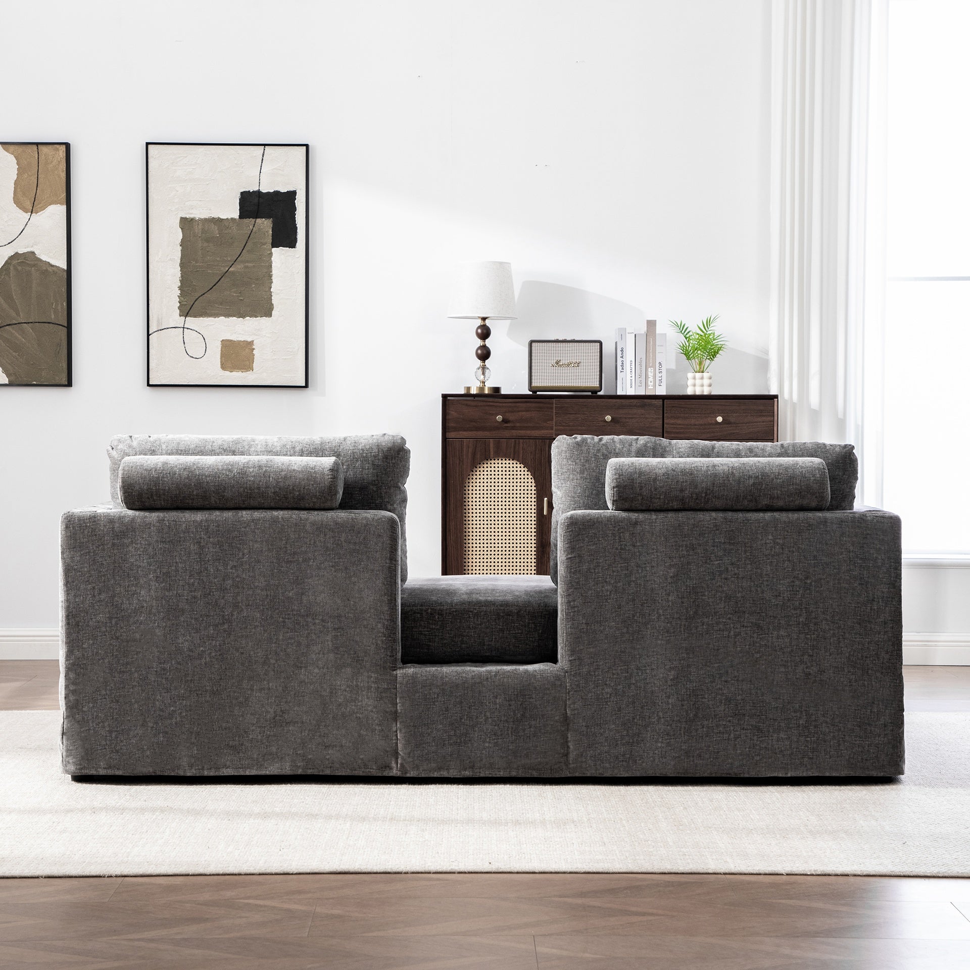 82.68" Wide Extra-large Double-seater Sofa, Chenille Upholstered, With Two Armrest Pillows And Two Backrest Pillows, Suitable For Bedrooms, Living Rooms, And Window Seating.Gray