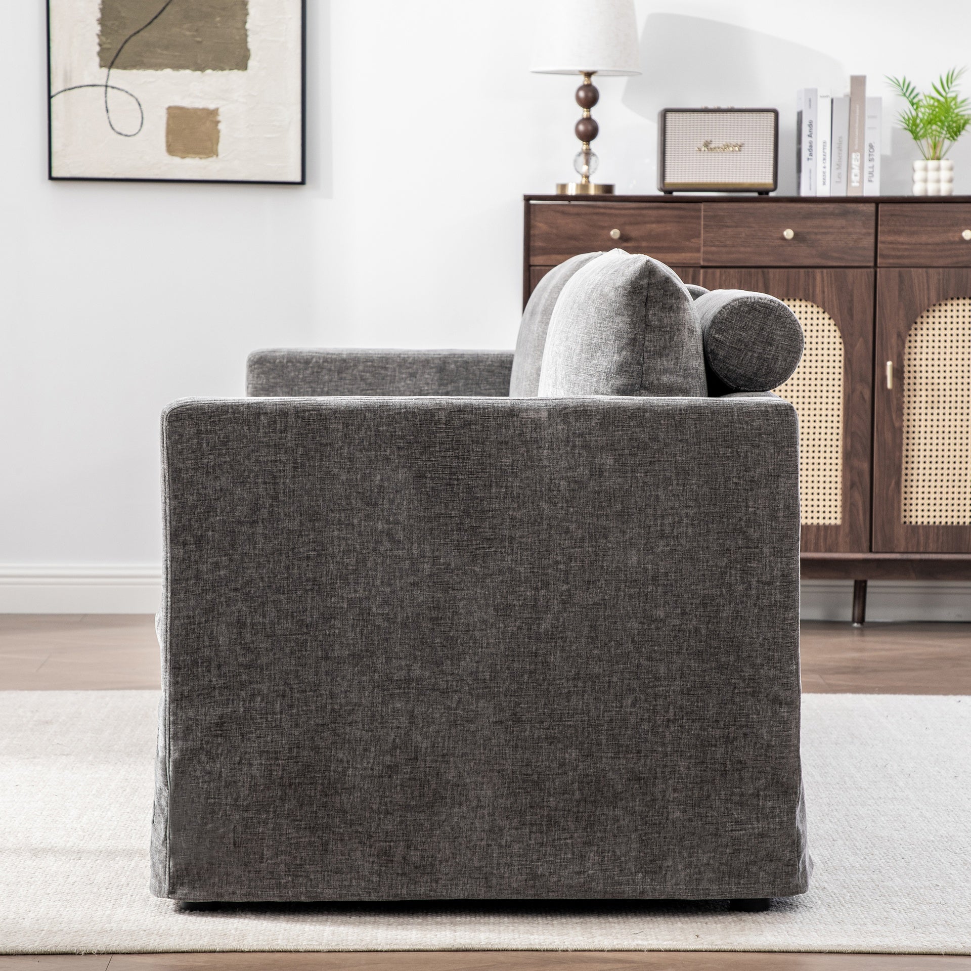 82.68" Wide Extra-large Double-seater Sofa, Chenille Upholstered, With Two Armrest Pillows And Two Backrest Pillows, Suitable For Bedrooms, Living Rooms, And Window Seating.Gray