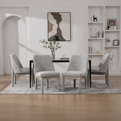 21.46" Wide Modern Minimalist Dining Chair Set Of 4, Chenille Upholstered, Rubberwood Legs, High Curved Backrest, Suitable For Dining Room, Kitchen, Living Room, Bedroom, Apartment, White/Black