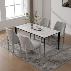 21.46" Wide Modern Minimalist Dining Chair Set Of 4, Chenille Upholstered, Rubberwood Legs, High Curved Backrest, Suitable For Dining Room, Kitchen, Living Room, Bedroom, Apartment, White/Black