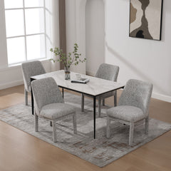21.46" Wide Modern Minimalist Dining Chair Set Of 4, Chenille Upholstered, Rubberwood Legs, High Curved Backrest, Suitable For Dining Room, Kitchen, Living Room, Bedroom, Apartment, White/Black