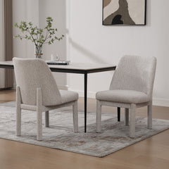 21.46" Wide Modern Minimalist Dining Chair Set Of Two, Chenille Upholstered, Rubberwood Legs, High Curved Backrest, Suitable For Dining Room, Kitchen, Living Room, Bedroom, Apartment,BEIGE