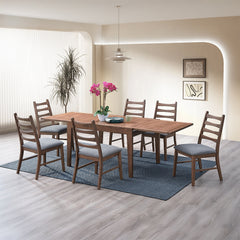 Walnut Finish 7pc Dining Set Extendable Dining Table and 6x Chairs Dark Gray Modern Kitchen Dining Wooden Furniture