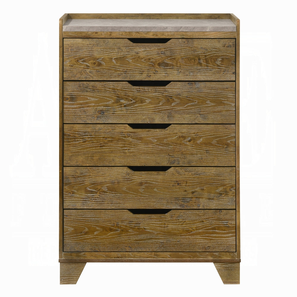 Transitional Brown Finish Bedroom Storage Chest With 5x Drawer Solid Rubberwood Furniture 1pc
