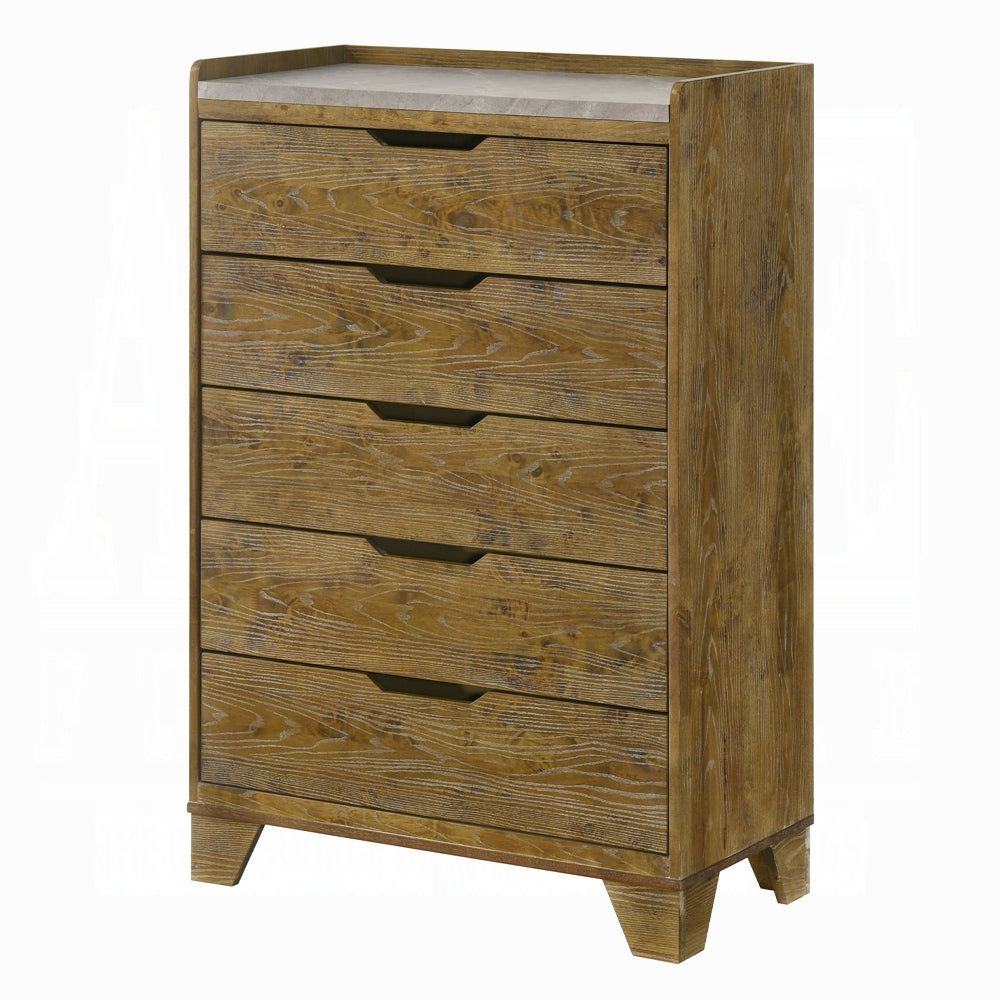 Transitional Brown Finish Bedroom Storage Chest With 5x Drawer Solid Rubberwood Furniture 1pc