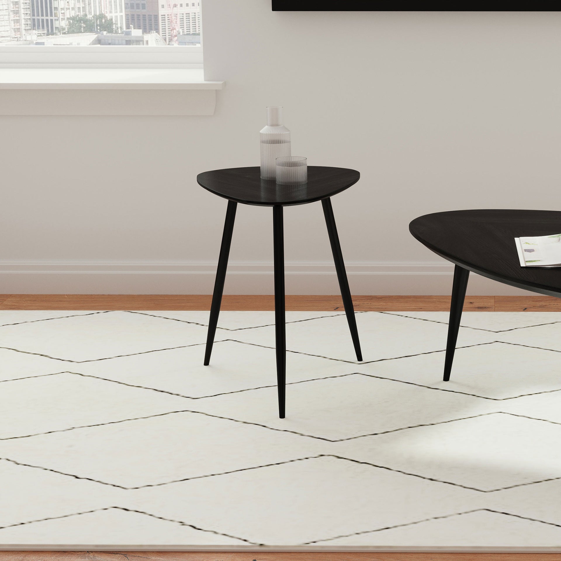 Xander Black Triangular Solid Wood End Table