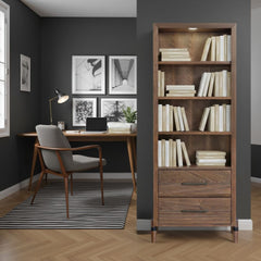 Tranquility Bookcase Pier, Minimal Assembly Required, Walnut Finish