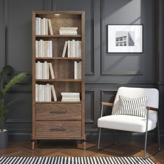 Tranquility Bookcase Pier, Minimal Assembly Required, Walnut Finish