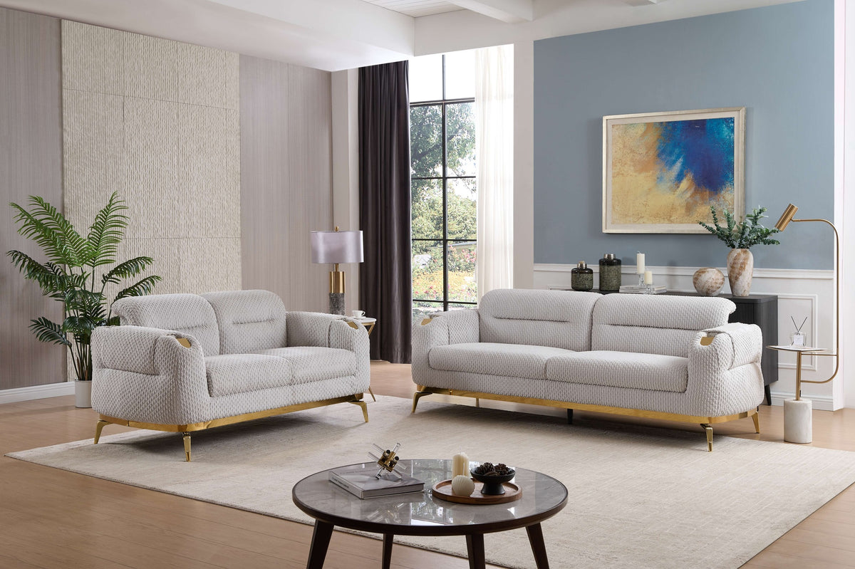 Zoe Modern style 2PC Living room set (Sofa + Loveseat) made with wood and Gold accents in Gray (CA Warehouse Inventory)