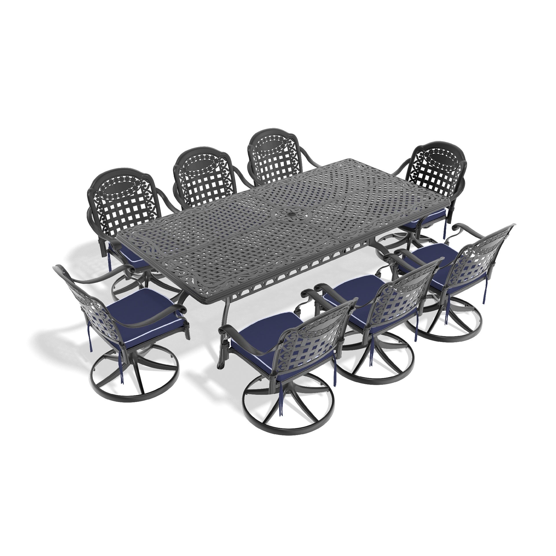 9-Piece All-Weather Cast Aluminum Dining Set, Include 8 Swivel Chairs and Rectangular Table With Black Frame (same sku:W1710S00476)