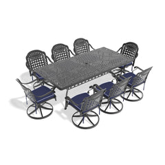 9-Piece All-Weather Cast Aluminum Dining Set, Include 8 Swivel Chairs and Rectangular Table With Black Frame (same sku:W1710S00476)
