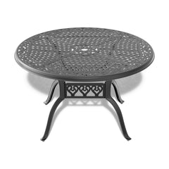 Outdoor Patio Dining Table 48 Inch Cast Aluminum with Umbrella Hole Black Frame