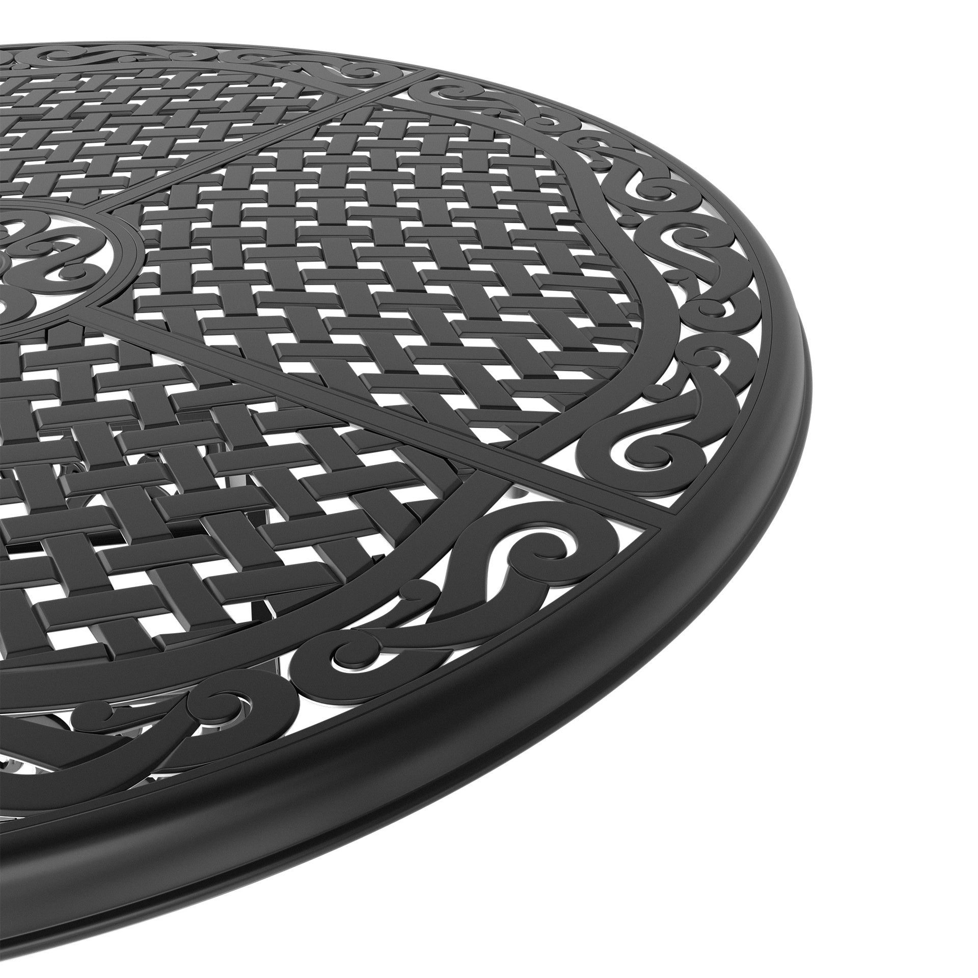 Outdoor Patio Dining Table 48 Inch Cast Aluminum with Umbrella Hole Black Frame