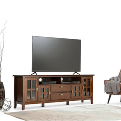 Artisan 72 inch Wide Solid Wood TV Stand in Russet Brown For TVs up to 80 inches